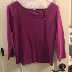 3/4 Sleeve, Lt Wt Fuchsia Sweater w/Silver embell.